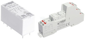 Przekaźnik miniaturowy RM84-2012-35-1024 elektromagnetyczny, styki: 2P, cewka: 24VDC, prąd obciążeniowy: 8A, raster 5mm + Gniazdo zaciskowe GZP80