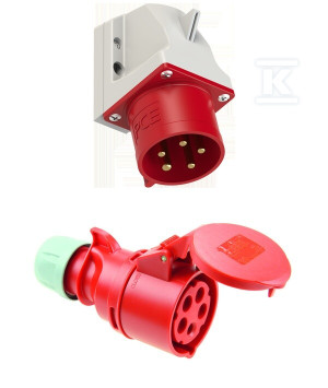 Wtyczka odbiornikowa (stała) 32A 400V 3P+Z+N IP44 + Gniazdo przenośne Shark 32A 400V 3P+Z+N IP44