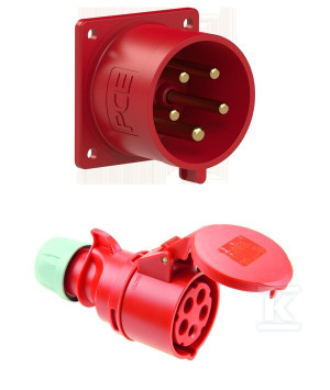 Wtyczka tablicowe prosta 32A 400V 3P+Z+N IP44 + Gniazdo przenośne Shark 32A 400V 3P+Z+N IP44