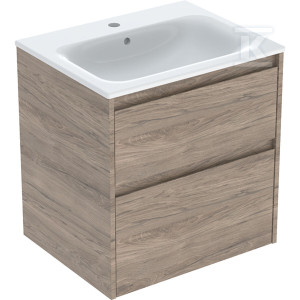 Комплект меблевої раковини Selnova Square, slim rim, з тумбою під раковину, з двома шухлядами: 60x62.1x48cm, Ширина раковини=60cm, Раковина: білий,
