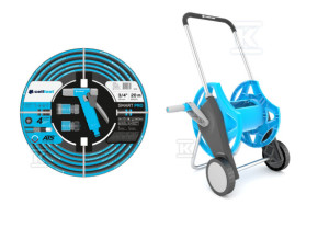 Zestaw Smart 20 mb 3/4 z wózkiem na wąż Discover, zestaw zawiera: wąż ogrodowy SMART 3/4" 20mb, zraszacz pistoletowy HYDRON, szybkozłącza stop i