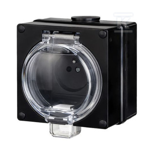 Одинарна розетка в герметичному корпусі, 16A/250V IP66, чорний OYSTER