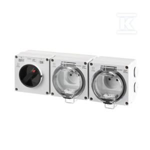 Подвійна розетка та вимикач 0-1 у герметичному корпусі, 16A/250V IP66, сірий OYSTER
