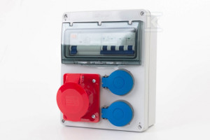 Rozdzielnica R-240 8M - gniazda 32A 5p, 2x230V + zabezpieczenia (RCD 4P 40A typ AC, 3P C32A, 1P B16A ) IP44, ONNLINE