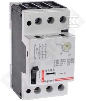 Wyłącznik silnikowy z wyzwalaczem termiczym i elektromagnetycznym z torem neutralnym N M250 (2,5A - 4A)