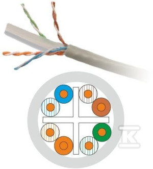 Kabel U/UTP kat.6, teleinformatyczny, PVC, Eca 4x2x23 AWG, 1Gb/s (10Gb/s do 55m), 450 MHz, gwarancja 25 lat, certyfikat INTERTEK ETL, szary, 305m -
