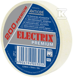 Стрічка ELECTRIX 200 Premium, біла 19 мм x 18 м