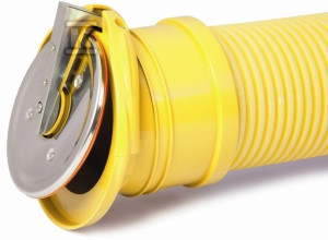 Zasuwa burzowa drenarska PP DN/OD 72-100mm, końcowa typ 0, o złączu uniwersalnym, do zamontowania na rurze końcowej odprowadzającej wodę do rowu