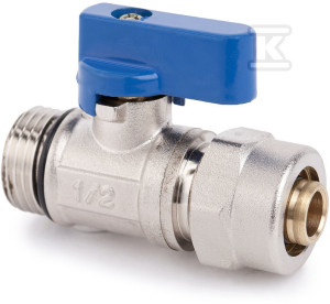 Zawór z dławikiem niebieski MINI, z oringiem i złączką pex / al 16x2 G1/2