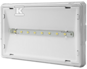 Oprawa awaryjna LED, EXIT S 3W 6000K 1h jednozadaniowa, przycisk testu, biała, IP65