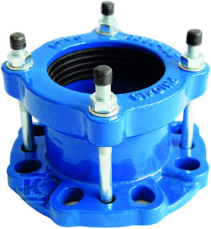 Łącznik RK DN100, d109-128mm, PN16, rurowo-kołnierzowy, do wody i kanalizacji, do rur stalowych, żeliwnych i PVC, uszczelnienie EPDM, GJS-żeliwo