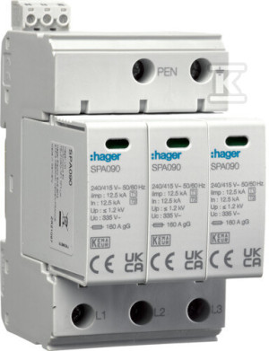Обмежувач перенапруги T1+T2 MOV 3P мережа TN-C Iimp=37,5kA In=50kA Up1,2kV