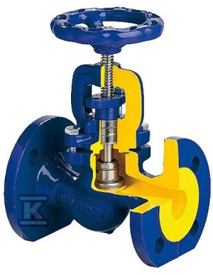 Zawór zaporowy zGLO Fig. 215 DN125 PN16, żeliwo szare EN-GJL-250, wykonanie: 01, połączenie trzpienia z grzybem - rozłączne - wkrętka, trzpień, grzyb