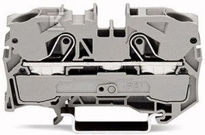 Złączka 2-przewodowa przelotowa 10 mm do zastosowań Ex e II opis z boku i na środku na szynę TS 35 x 15 i 35 x 7,5 Push-in CAGE CLAMP 10,00 mm szara