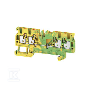 Zacisk PE, PUSH IN, zielony / żółty, 2.5 mm2, 800 V, liczba przyłączeń: 4, liczba poziomów: 1, TS 35, V-0, Wemid, A4C 2.5 PE