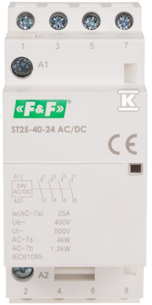 Модульний контактор на шину, контакти 4xNO, 25A, 24V DC