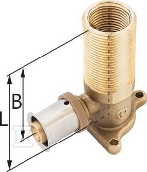 Kolano ścienne mosiężne z uszami do suchej zabudowy GZ/GW ultraPRESS - 16 G1/2" x G3/4" L = 78 mm