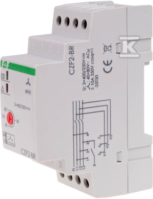 Czujnik zaniku fazy z kontrolą styków stycznika CZF-2BR styki: 1Z, I=10A, próg regulowany:165-180V, 2 moduły