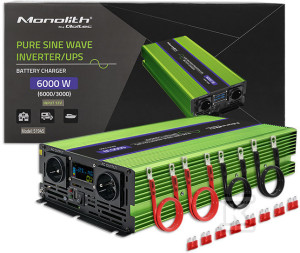 Przetwornica napięcia Monolith | ładowanie baterii | UPS | 3000W | 6000W | 12V na 230V | Czysty Sinus | LCD