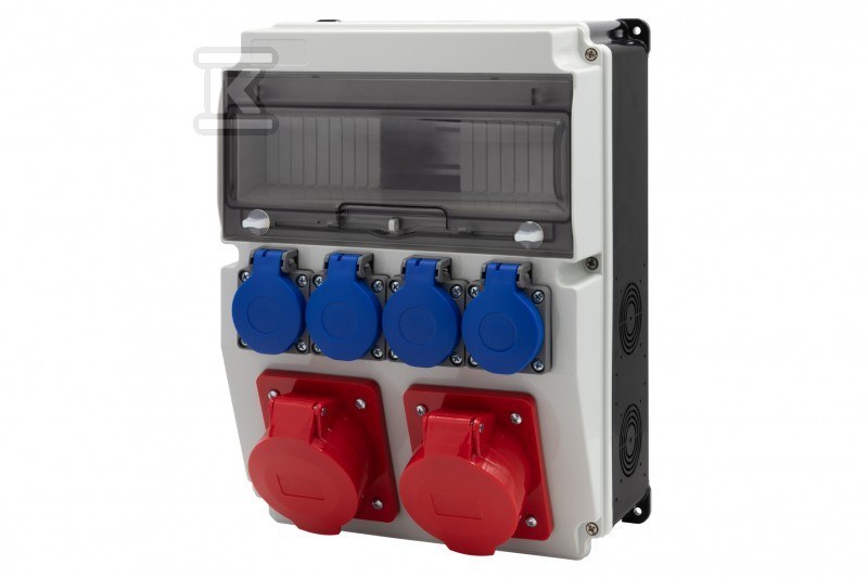 Розподільна коробка CAJA 12M BICOLOR - розетки 16A 5p, 32A 5p, 4x230V, 12 модулів, колір чорно-білий