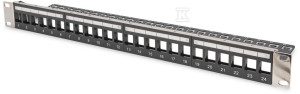 Комутаційний патч-панель 19" 24x keystone, екранований, 1U, чорний, направляюча для кабелів, змінні поля для опису