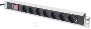 Розподільна коробка PDU 19" Rack, 7x розетка schuko, 2.0м 1x штекер unischuko, 16A, вкл./викл., алюмінієва
