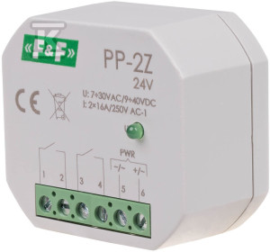 Przekaźnik elektromagnetyczny, 2Z 16A, montaż podtynkowy,w obud.PDT,U=7÷30VAC / 9÷40VDC, PP-2Z 24V