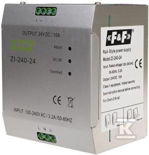 Zasilacz impulsowy przemysłowy napięcie wejściowe 90÷264v ac/120÷370v dc, p=240w nap. wyj. 24v dc ZI-240-24V