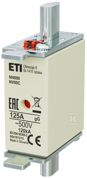 Wkładka bezpiecznikowa - NH000 gG 125A/500V - zwłoczna