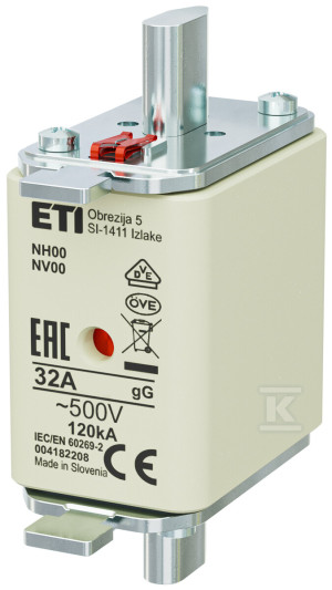 Wkładka bezpiecznikowa - NH00 gG 32A/500V - zwłoczna