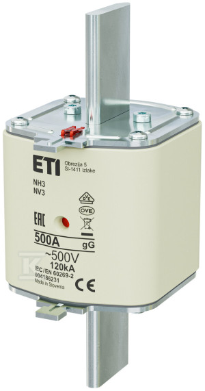 Wkładka bezpiecznikowa - NH3 gG 500A/500V - zwłoczna