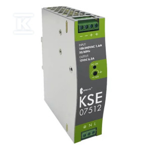 Zasilacz impulsowy KSE 07512M 230/ 12VDC 6,3A 75,6W na szynę DIN, Uzas: 96-264VAC, Ta70, 17000-1545
