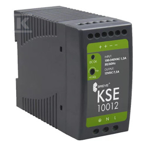 Імпульсний блок живлення KSE 10012P 230/ 12V DC 7,5A 90W на DIN-рейку, Вхід: 85-264VAC, Ta70, 17000-1543