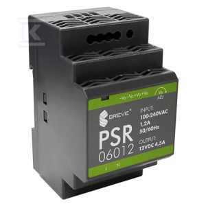 Імпульсний блок живлення PSR 06012 230/ 12VDC 4,5A 54W на DIN-рейку, Вхід: 85-264VAC, Ta70, 17000-1561