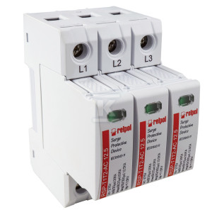 Ogranicznik przepięć typ T1+T2, 4 bieguny, Limp: 12,5 kA (10/350), In: 30kA (8/20), Imax: 60kA, Uc: 275V AC RSP-T1T2-AC 12.5/4P