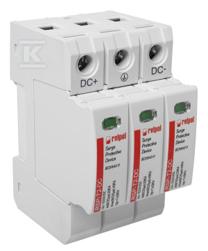 Ogranicznik przepięć typ T2, 3 bieguny, 1000 V DC, Imax: 40kA, In: 20kA (8/20) RSP-T2-DC/3P