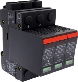Обмежувач перенапруги типу T1+T2, 3 полюси, 1500 V DC, Imax: 65kA, In: 25kA, Iimp: 8 kA (10/350) RSP-PV8.0-1500-3P