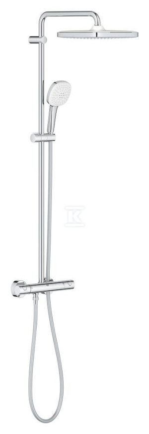 Термостатична душова система Grohe Tempesta 250 Cube, настінна, хром, SafeStop, потік 8,5 л/хв, тропічний душ 250 мм, кронштейн 390 мм, ручний душ