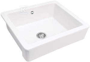 Zlewozmywak ceramiczny Sabor Light, biały, 1-komorowy farmhouse 600x490x215 mm + osprzęt Space-Saver
