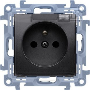 Розетка IP44 З УЩІЛЬНЕННЯМ, з кришками, прозора кришка (модуль) 16A, 250V~, швидкі з'єднання, матовий чорний !Потрібна ущільнювальна рамка, SIMON10