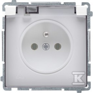 Розетка з заземленням, одинарна, прозора/димчаста кришка IP44, BMGZ1B.01/11a Basic Moduł біла
