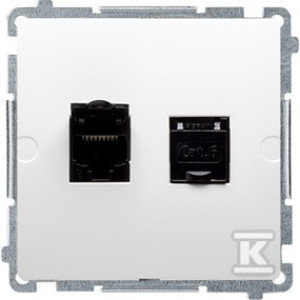 Комп'ютерна розетка RJ45, категорія 6, подвійна з пилозахисним ковпаком (модуль), монтаж на затискачі або шурупи, білі