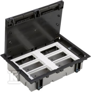 Puszka podłogowa 6-modułowa, 12-krotna K45, głębokość 70mm + 2-krotna SM302/9, czarny, Connect