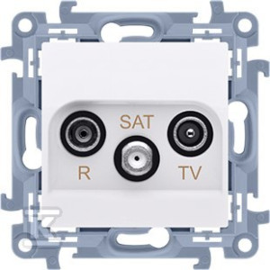 Gniazdo antenowe R-TV-SAT przelotowe (moduł) tłum.SAT -8 dB, TV-10 dB, R-12 dB, biały Simon10
