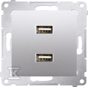 Ładowarka 2 x USB (moduł), 2.1 A, 5V DC, 230V, srebrny mat Simon54