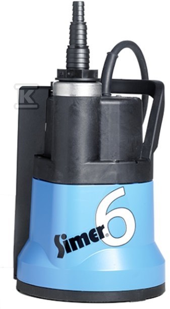 Pompa zatapialna SIMER 6S (230V) - pompuje wodę do2 mm lustra wody (metalowy wirnik i obudowa) ze zintegrowanym wyłącznikiem z elektrodami do