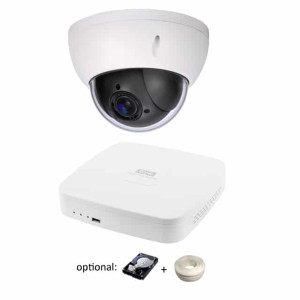 HD-CVI Komplettpaket, 1 x 2 MP Mini PTZ Dome Kamera mit 2,7-11mm Zoomobjektiv PRO Serie + 1 x 4-Kanal 1080p Rekorder PRO Serie