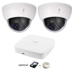 HD-CVI Komplettpaket, 2 x 2 MP Mini PTZ Dome Kamera mit 2,7-11mm Zoomobjektiv PRO Serie + 1 x 4-Kanal 1080p Rekorder PRO Serie