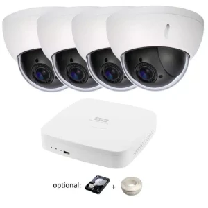 HD-CVI Komplettpaket, 4 x 2 MP Mini PTZ Dome Kamera mit 2,7-11mm Zoomobjektiv PRO Serie + 1 x 4-Kanal 1080p Rekorder PRO Serie