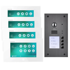 Video Türsprechanlage BALTER 2-Draht BUS mit 4 x 7" Display und 170° für 4-Familienhaus